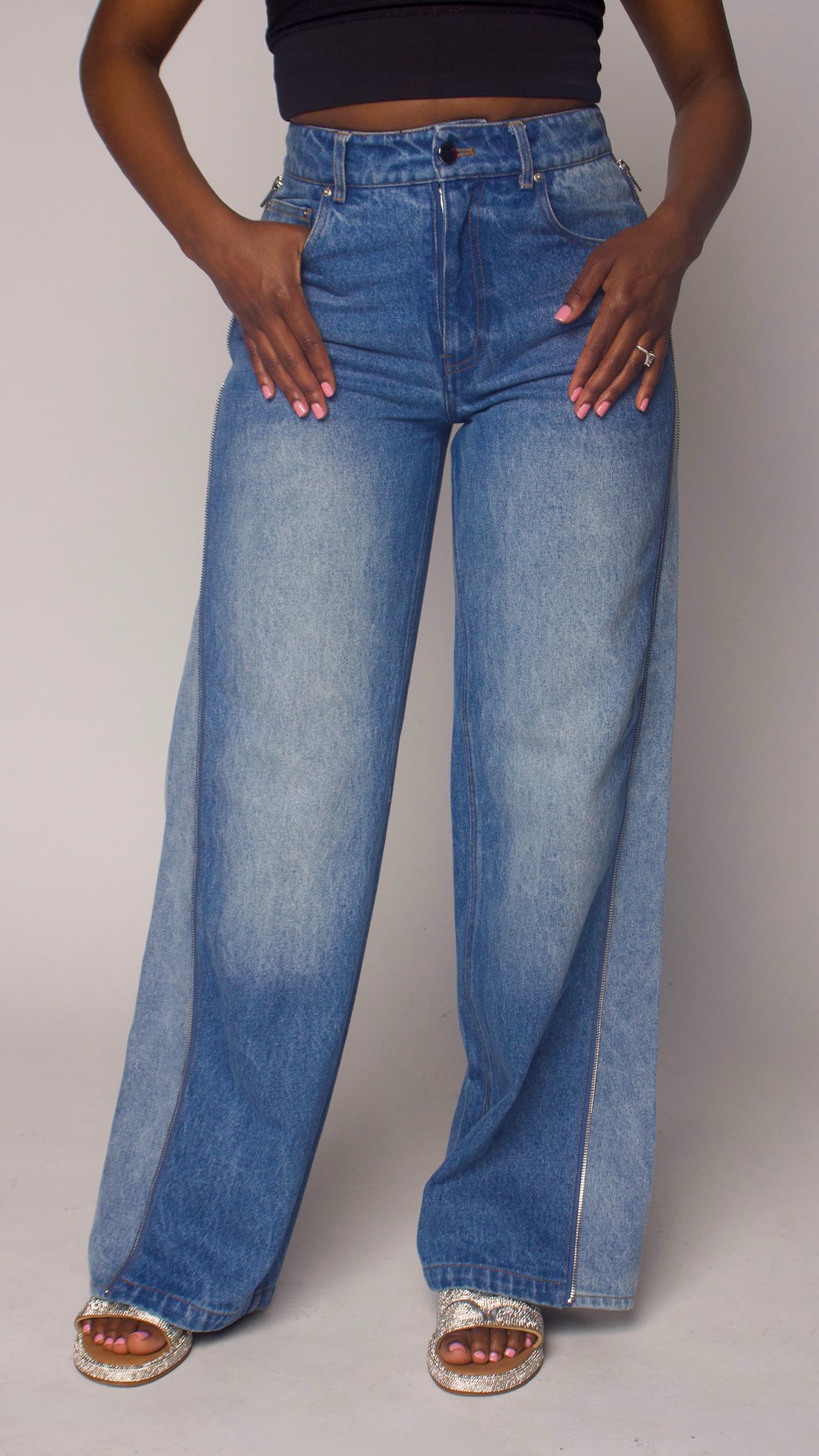 ZARA Woman pant M Side Zip Bi Stretch Flared Front Slit